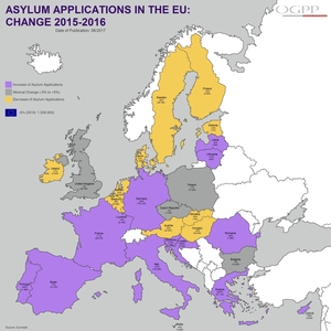 Asylum applications in the EU: change 2015-2016