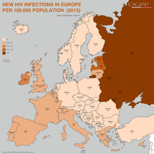New HIV infections in Europe per 100.000 population